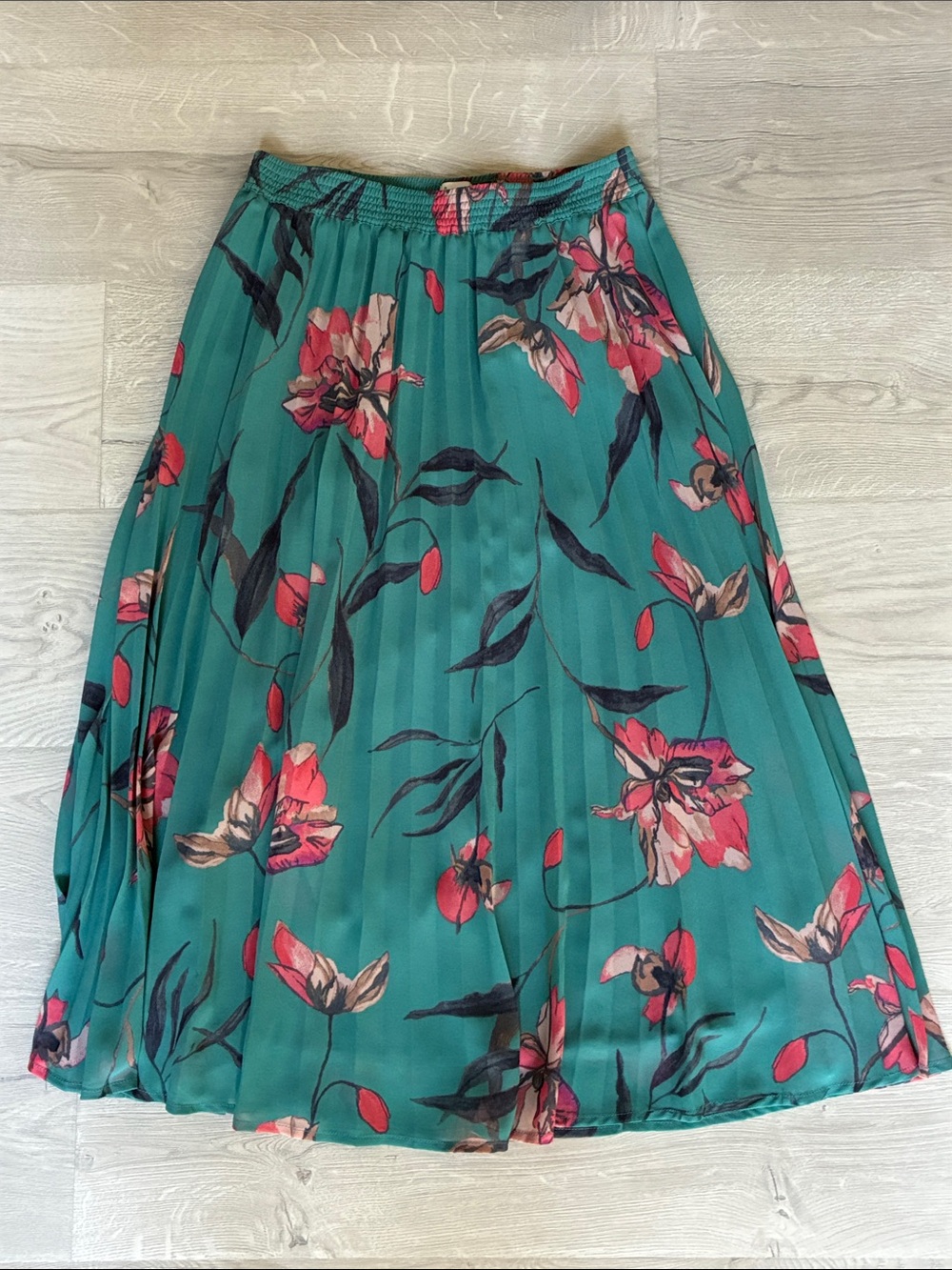 Target A New Day Floral Pleated Teal Midi Skirt - Teal with Pink Floral